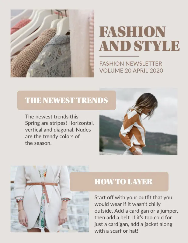 Beige Fashion Trends Newsletter