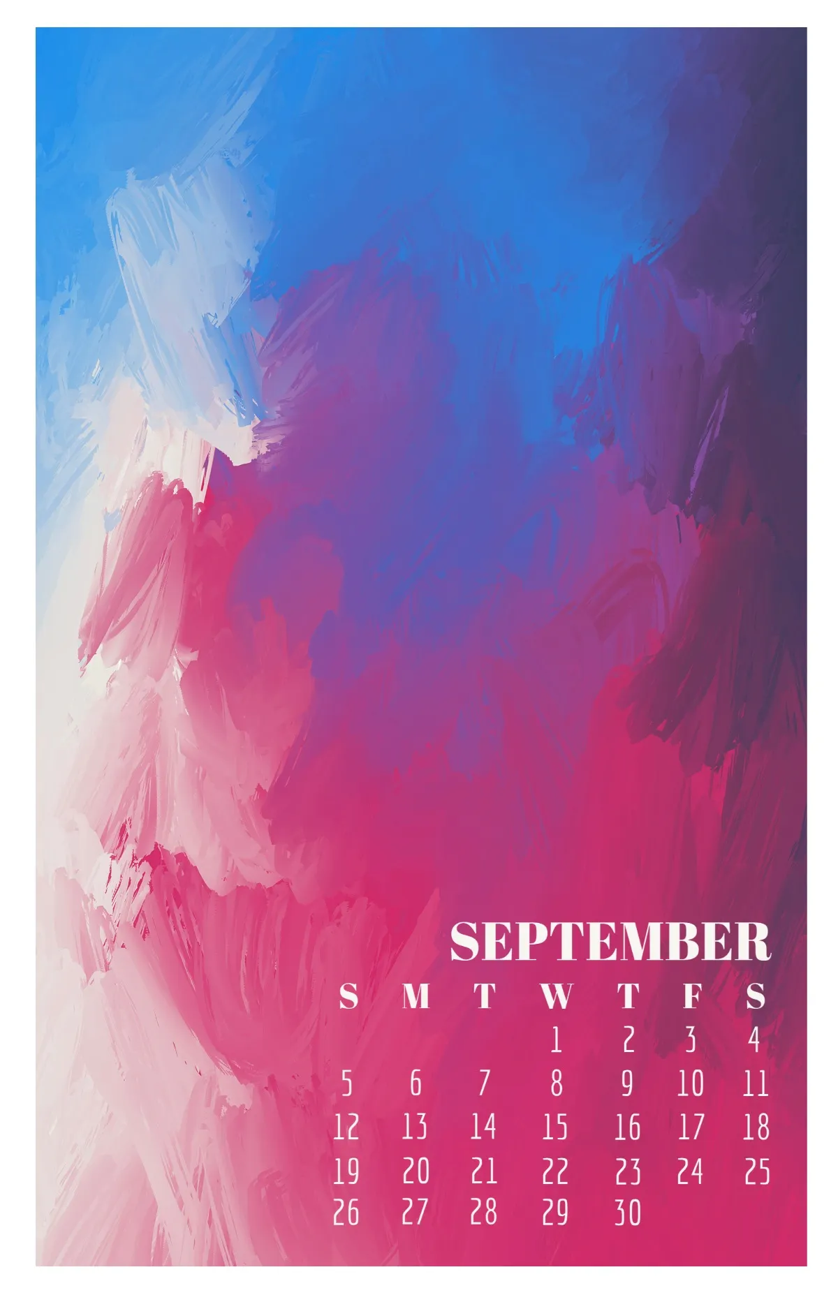 Watercolor Painting Red Blue Purple September Calendar Poster