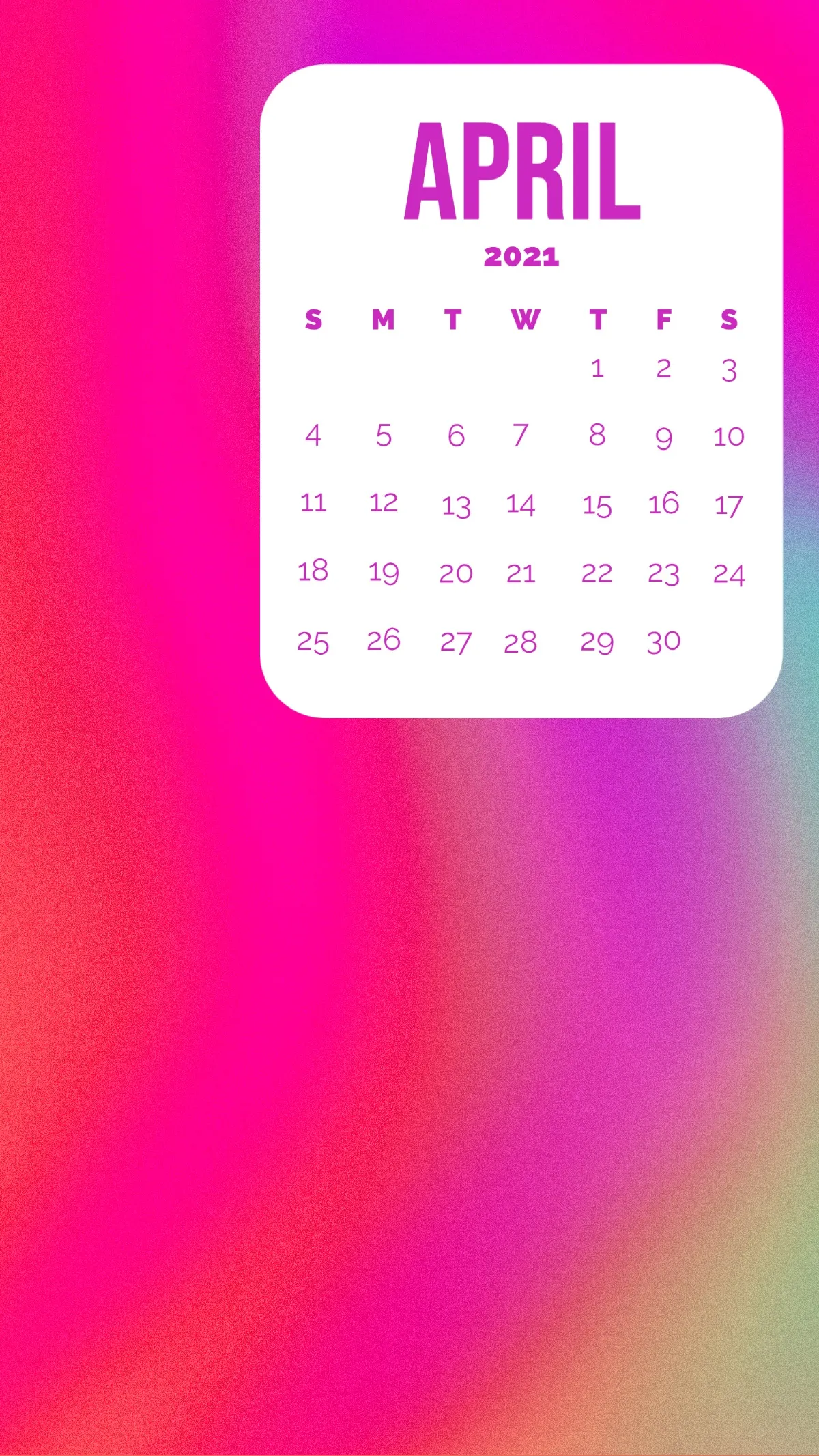Pink Holographic Bright April Calendar Iphone Wallpaper