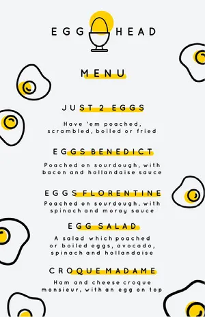 Yellow Illustrated Egg Restaurant Menu Menu