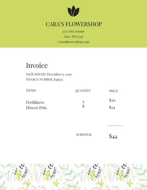White and Green Flower Shop Invoice Invoice