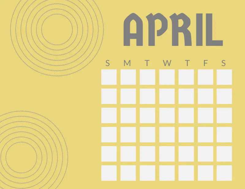 Yellow and Gray April Calendar