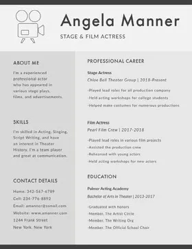 Gray Stage and Film Actress Resume Resume