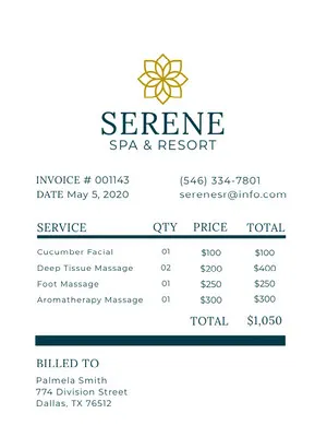 Spa and Massage Salon Invoice Invoice
