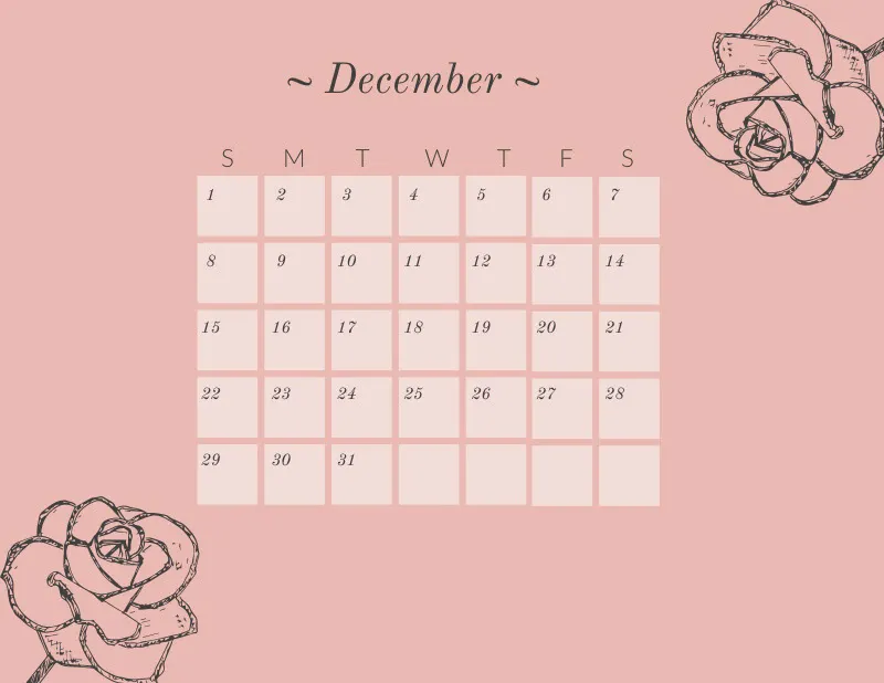 Pink Floral December Calendar