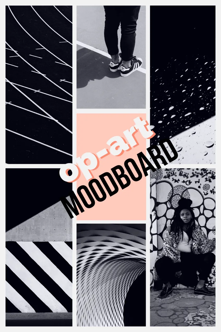 Black and White and Pink Op Art Moodboard