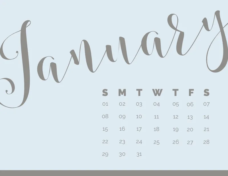 Gray and Blue Calligraphy January Calendar
