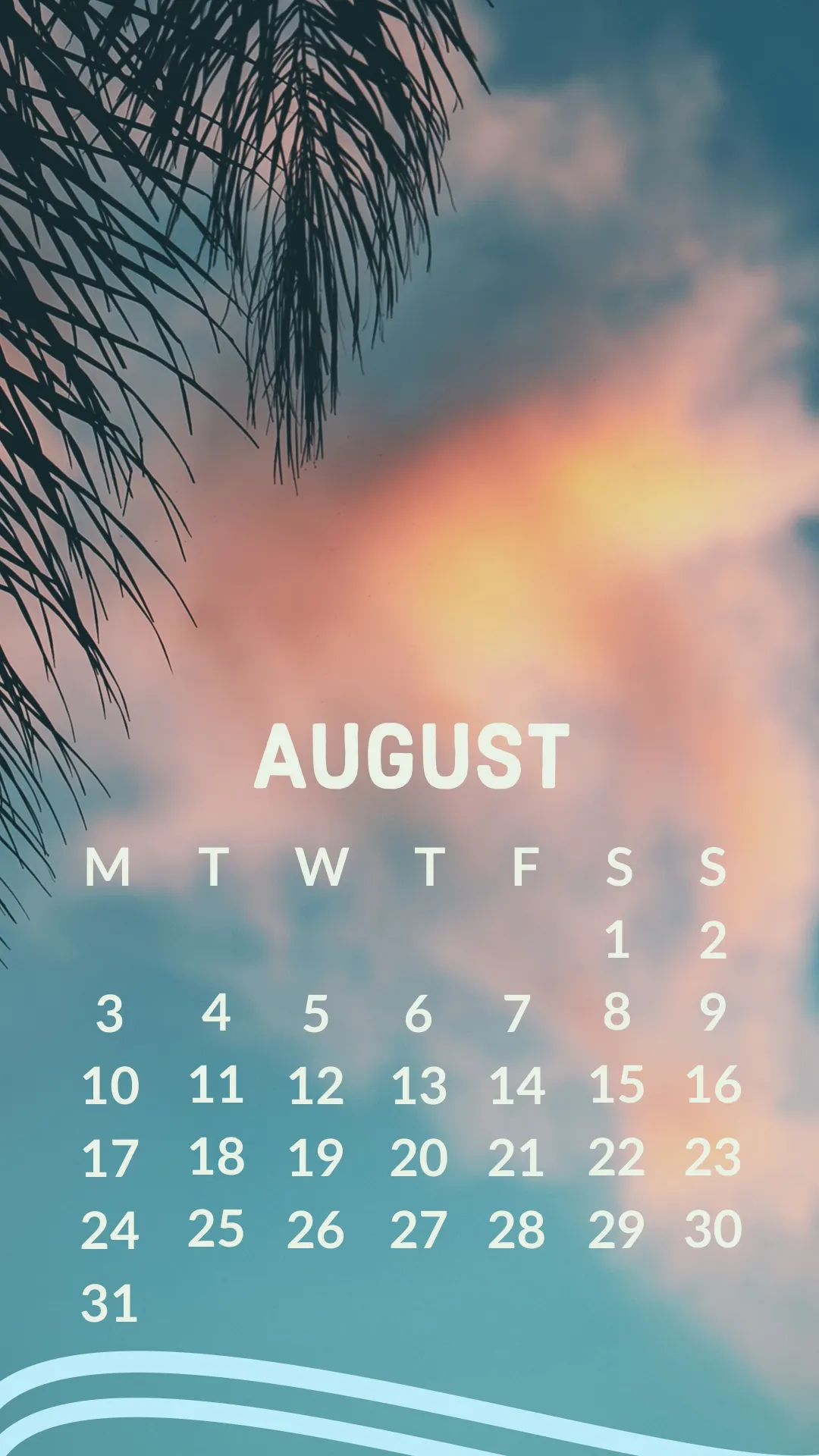 Pink Sky August Calendar iPhone Wallpaper