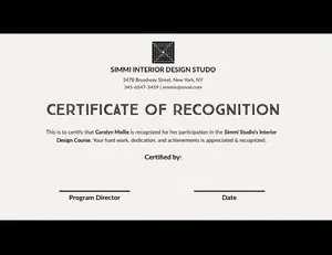 Black and White Interior Design Course Completion Certificate Certificate