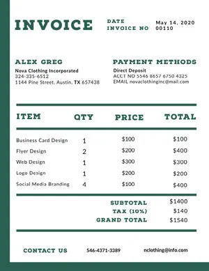 Green Graphic Design Studio Invoice Invoice