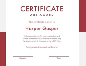 Red Art Academy Award Certificate Certificate