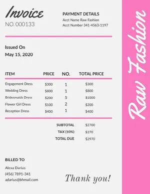 Pink Fashion Store Invoice Invoice