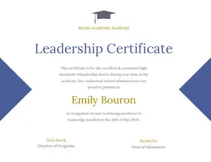 Blue and Gold Leadership Certificate Certificate Certificate