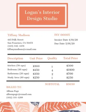 Orange Interior Design Studio Invoice Invoice