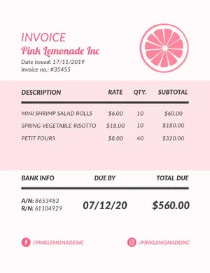 Pink and White Pink Lemonade Invoice Invoice