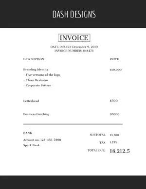 Black and White Dash Designs Invoice Invoice