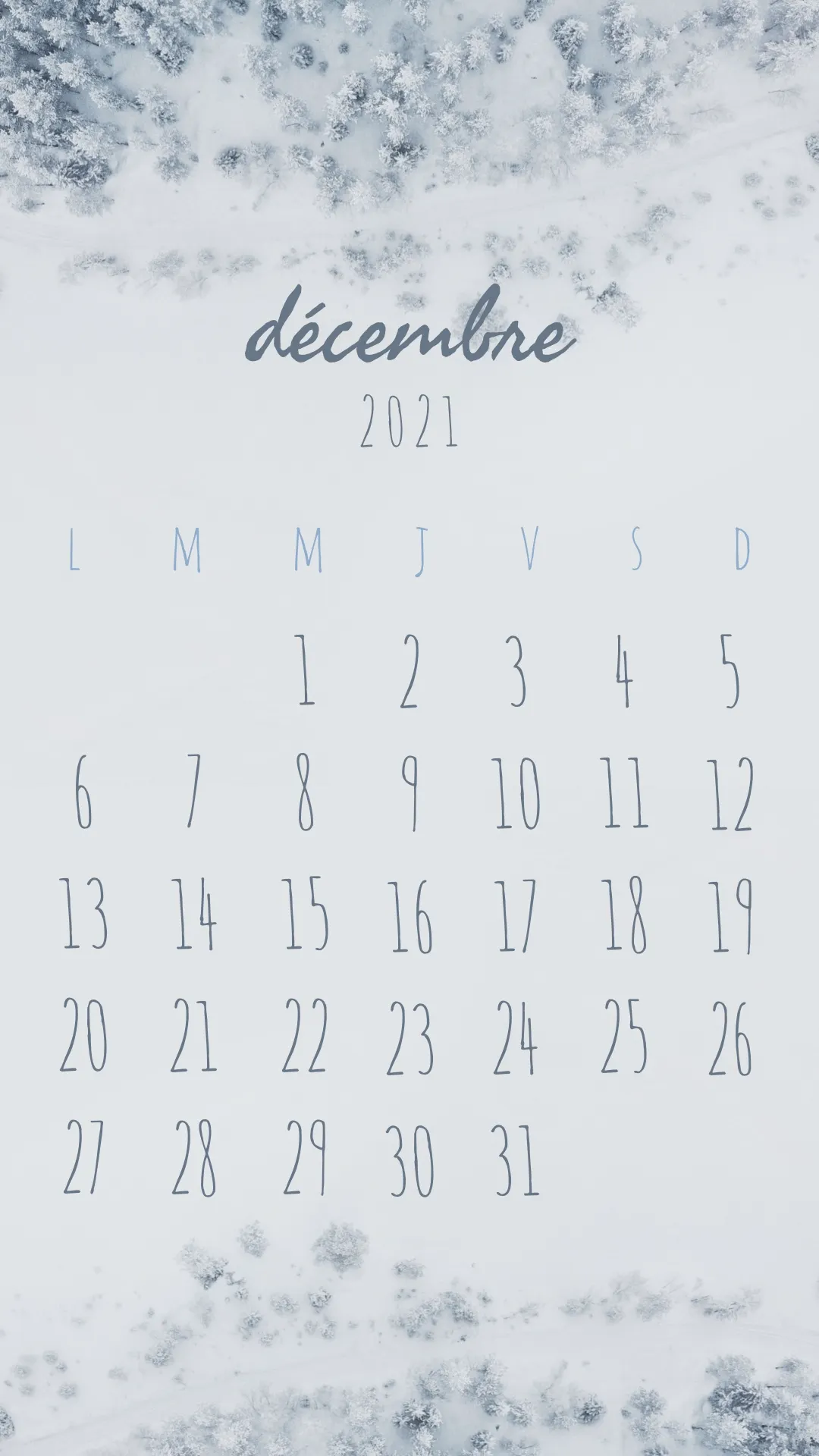 Grey Winter December Phone Calendar 