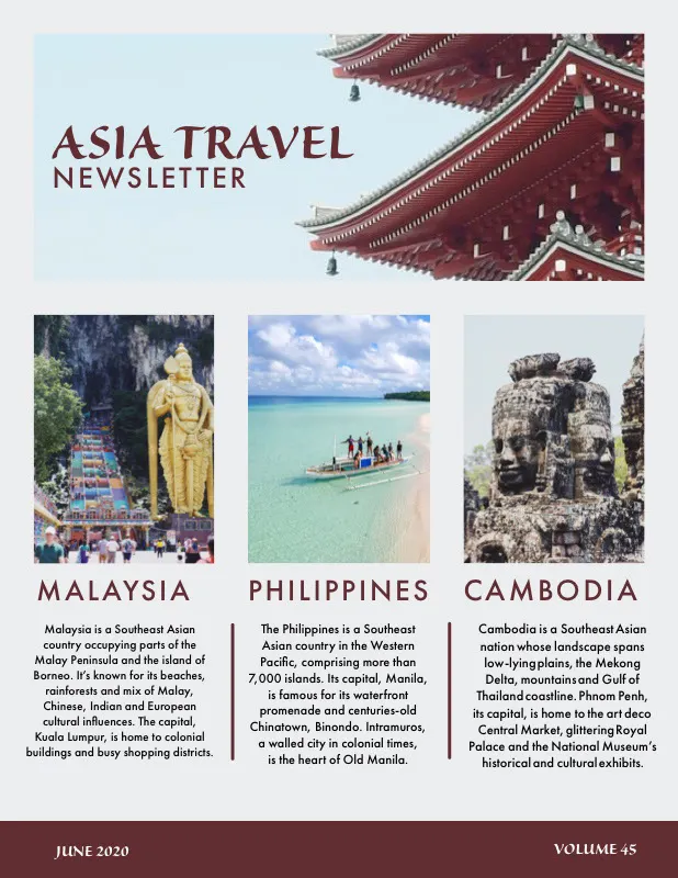 Asia Travel and Tourism Newsletter with Landmarks