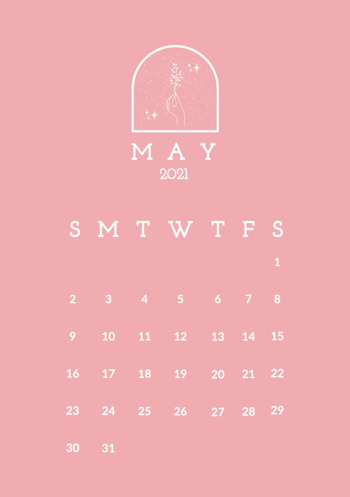 Pink and White Minimal May Calendar A5