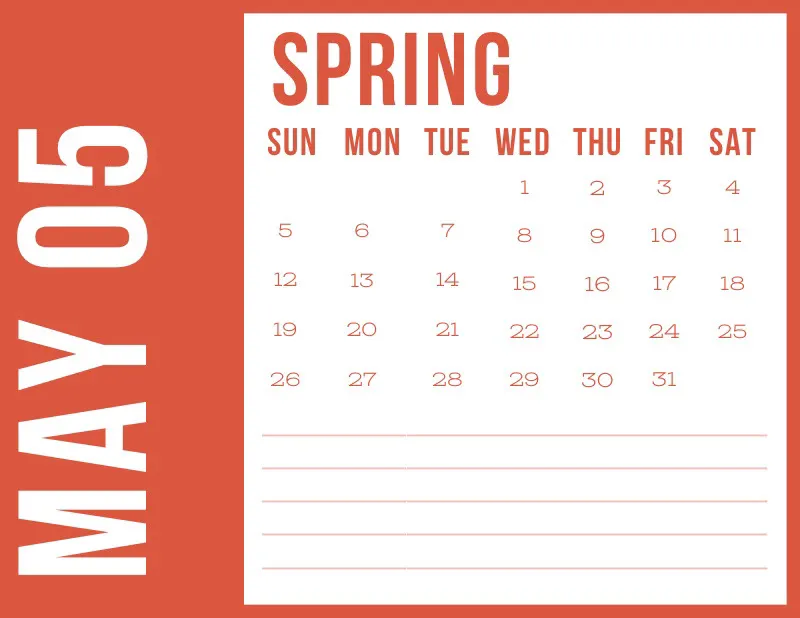 Red May Spring Calendar