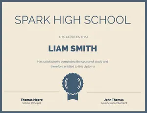 Blue and Beige Spark High School Certificate Certificate