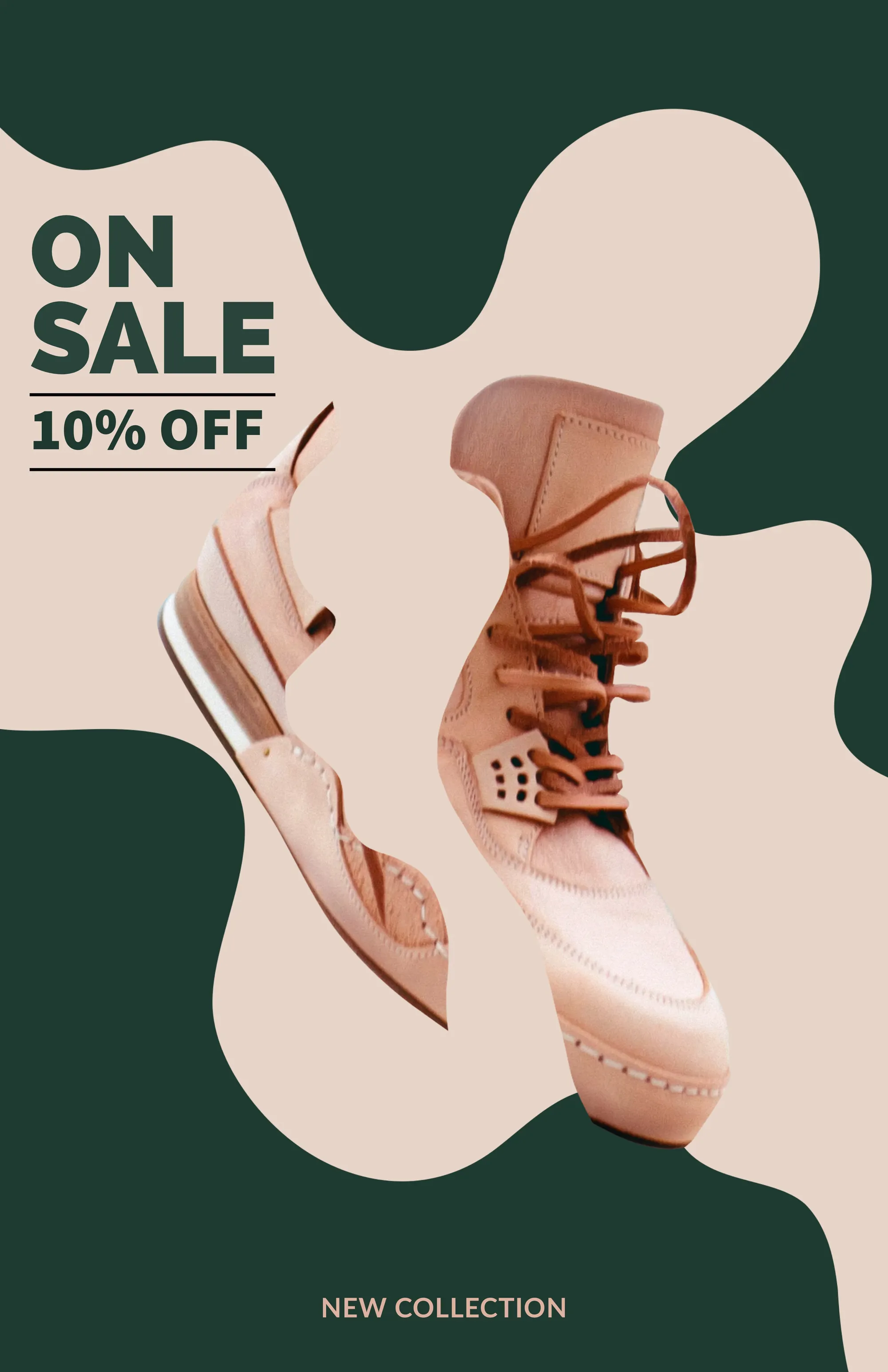 Green and Tan Artistic Sneaker Sale Ad Poster
