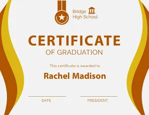 Gold and Brown High School Graduation Certificate Certificate