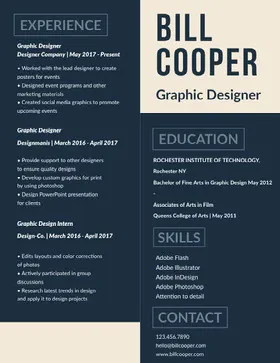 Blue and White Graphic Designer Resume Resume