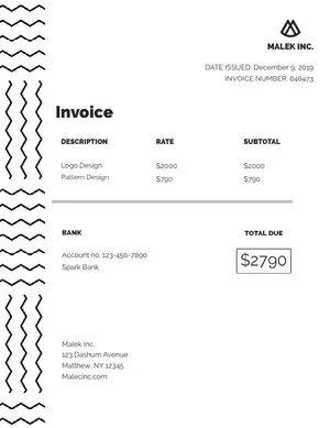 Black and White Bank Invoice Invoice