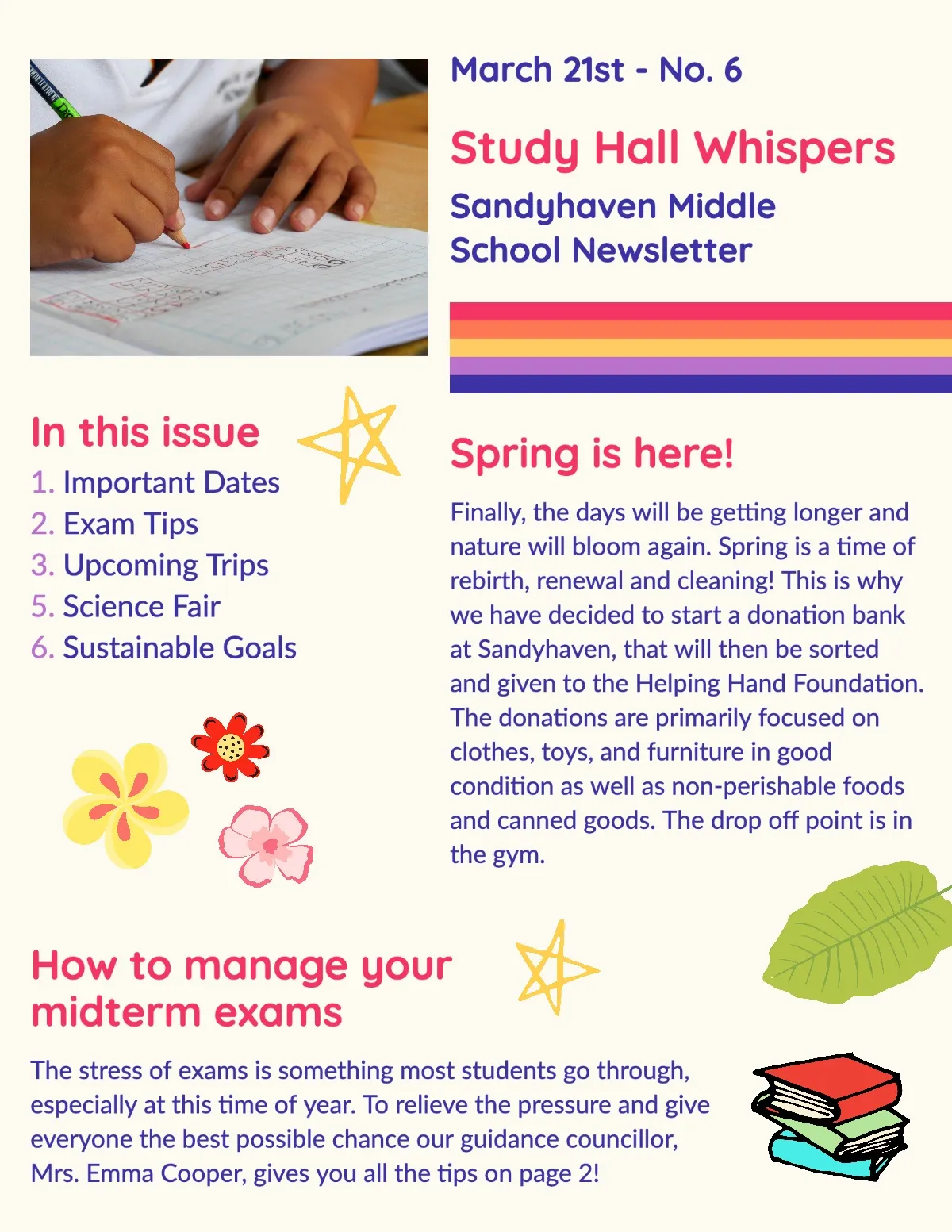 Multicolor Middle School Spring Newsletter 