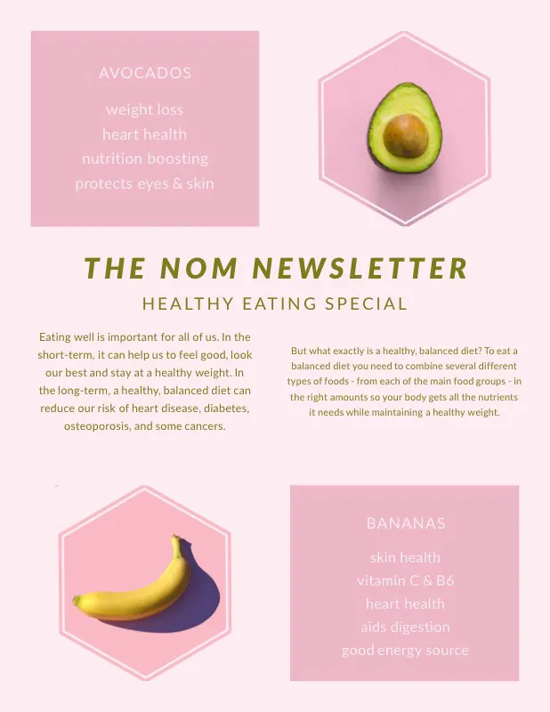 Pink and White Healthy Eating Newsletter 