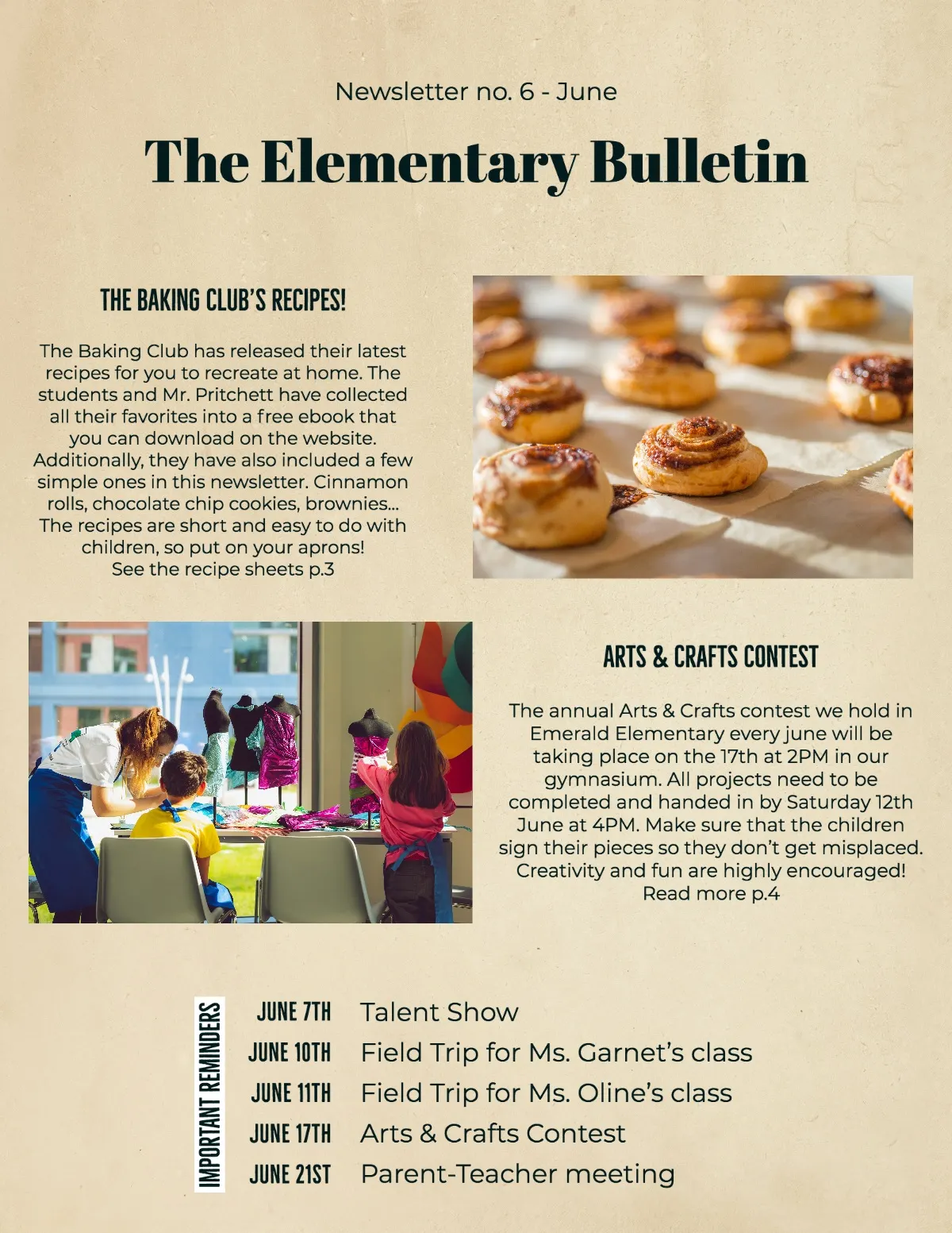 Beige Paper Elementary Bulletin Newsletter Letter