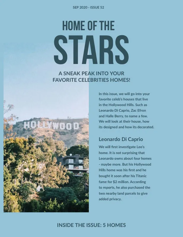 Blue Hollywood Sign Celebrity Newsletter
