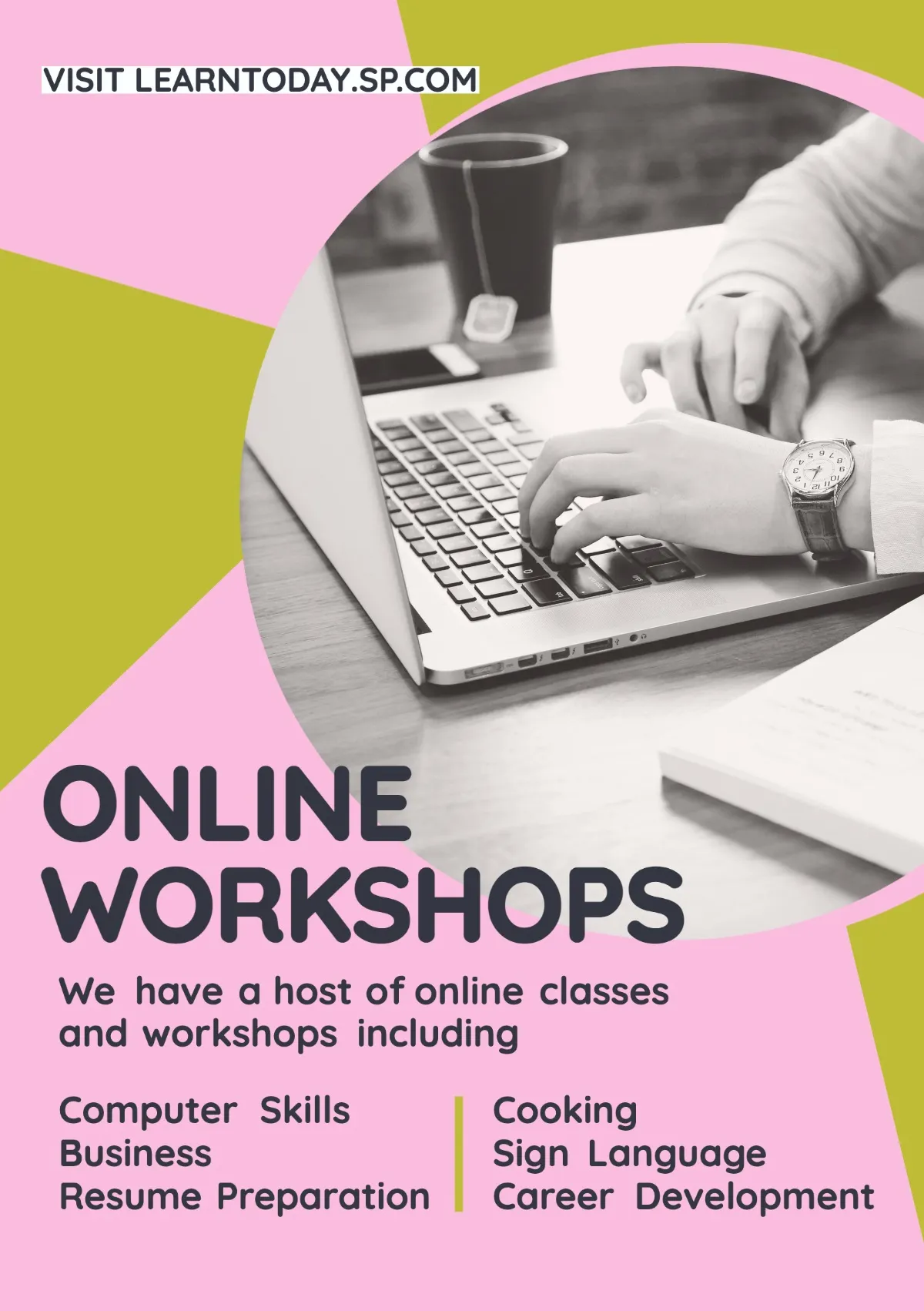Pink & Green Online Workshops A5 Flyer