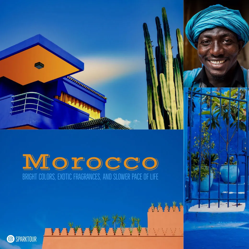 Blue and Orange Morocco Travel and Tourism Square Instagram Graphic  with Collage