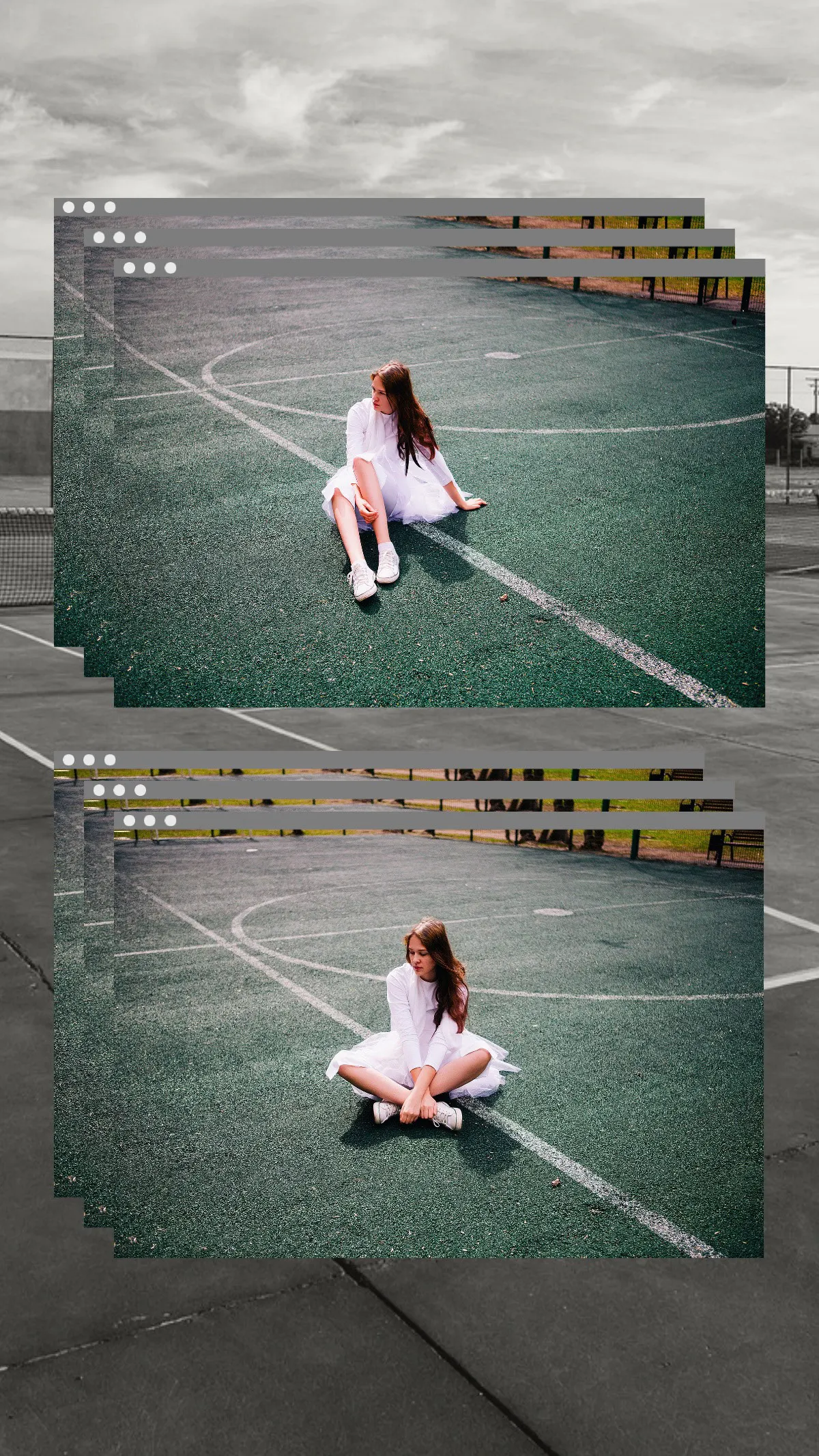 Green and Grayscale Woman Sitting on Soccer Field Photo Instagram Story