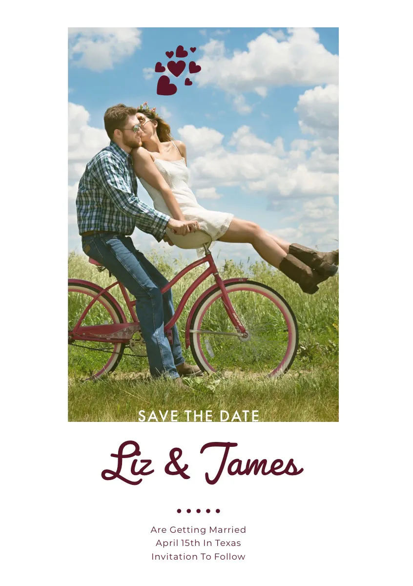 Save the Date Wedding Card with Couple on Bicycle