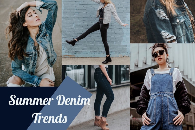 Blue Denim and Jeans Fashion Mood Board with Fashion Models