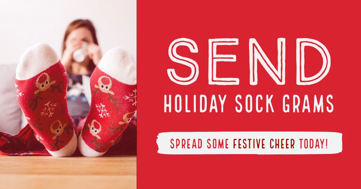 Red and White Warm Toned Holiday Sock Grams Facebook Banner