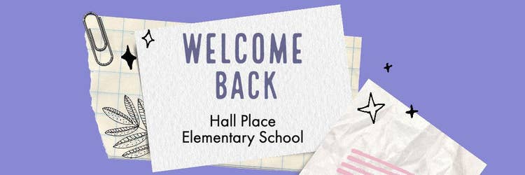 Purple and White Paper Scraps Welcome Back Elementary School Banner