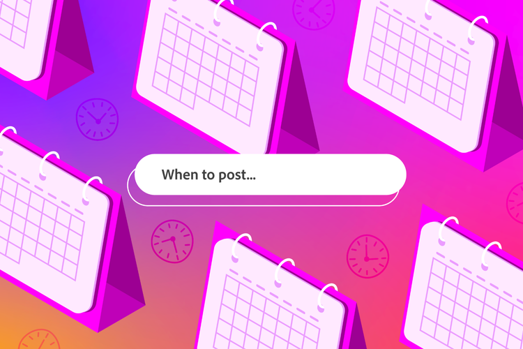 "When to post..." with calendars and clocks in the background
