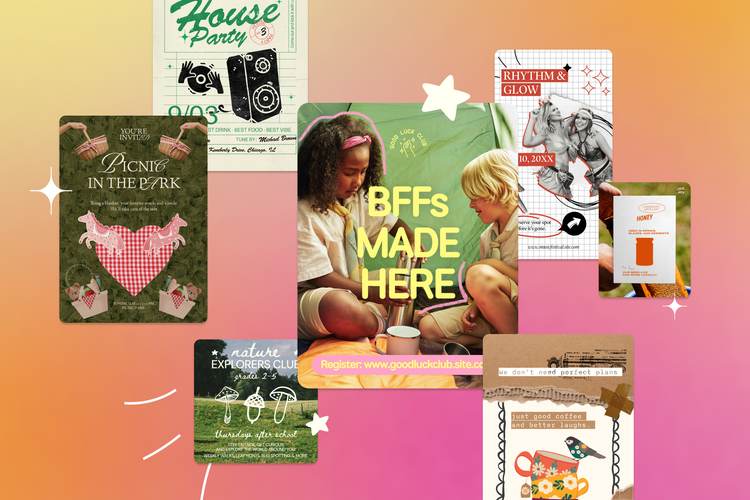 templates over a background that goes from yellow to orange to pink