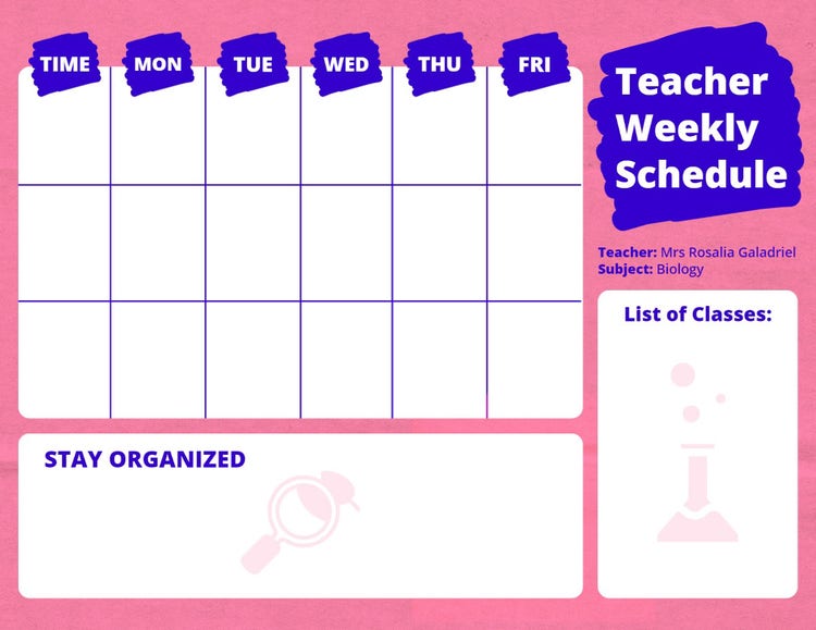 Pink Teacher Class Schedule