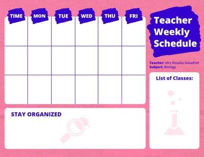 Pink Teacher Class Schedule