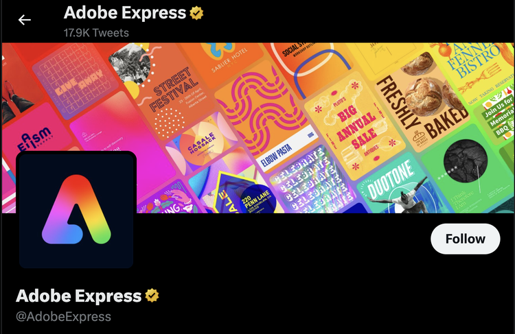 A screenshot of the Twitter banner from the Adobe Expresds Twitter page