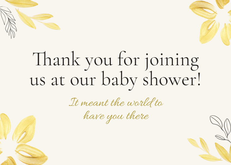 Thank you for joining us at our baby shower baby shower thank you card with yellow painted flowers and leaves