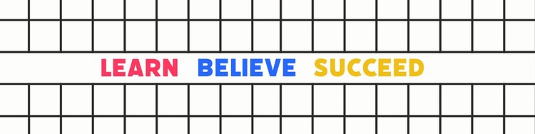 A LinkedIn background photo with the words "learn," "believe," and "succeed" written in red, blue, and yellow respectively