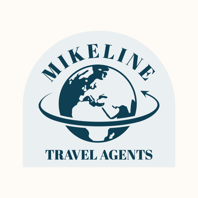 A Facebook Business Page logo for MikeLine Travel Agents with a graphic of the Earth with an arrow looping around the globe