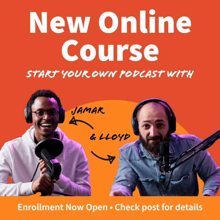 "New Online Course – Start Your Own Podcast" paid course Instagram post with images of the instructors and event details