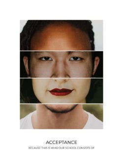 Various photographs of faces pieced together to create one face